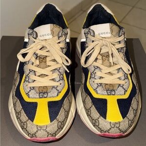 Gucci Yellow and Blue Patterned Sneakers